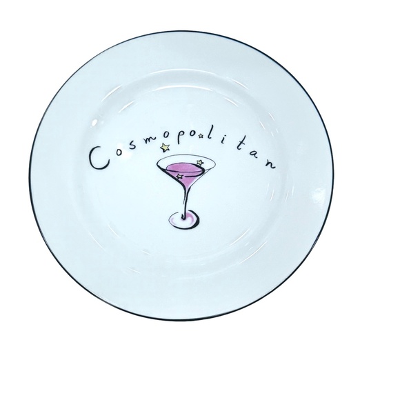 POTTERY BARN MARTINI DESIGN SET OF 4 WHITE COCKTAIL/APPETIZER CERAMIC PLATES - Picture 2 of 10